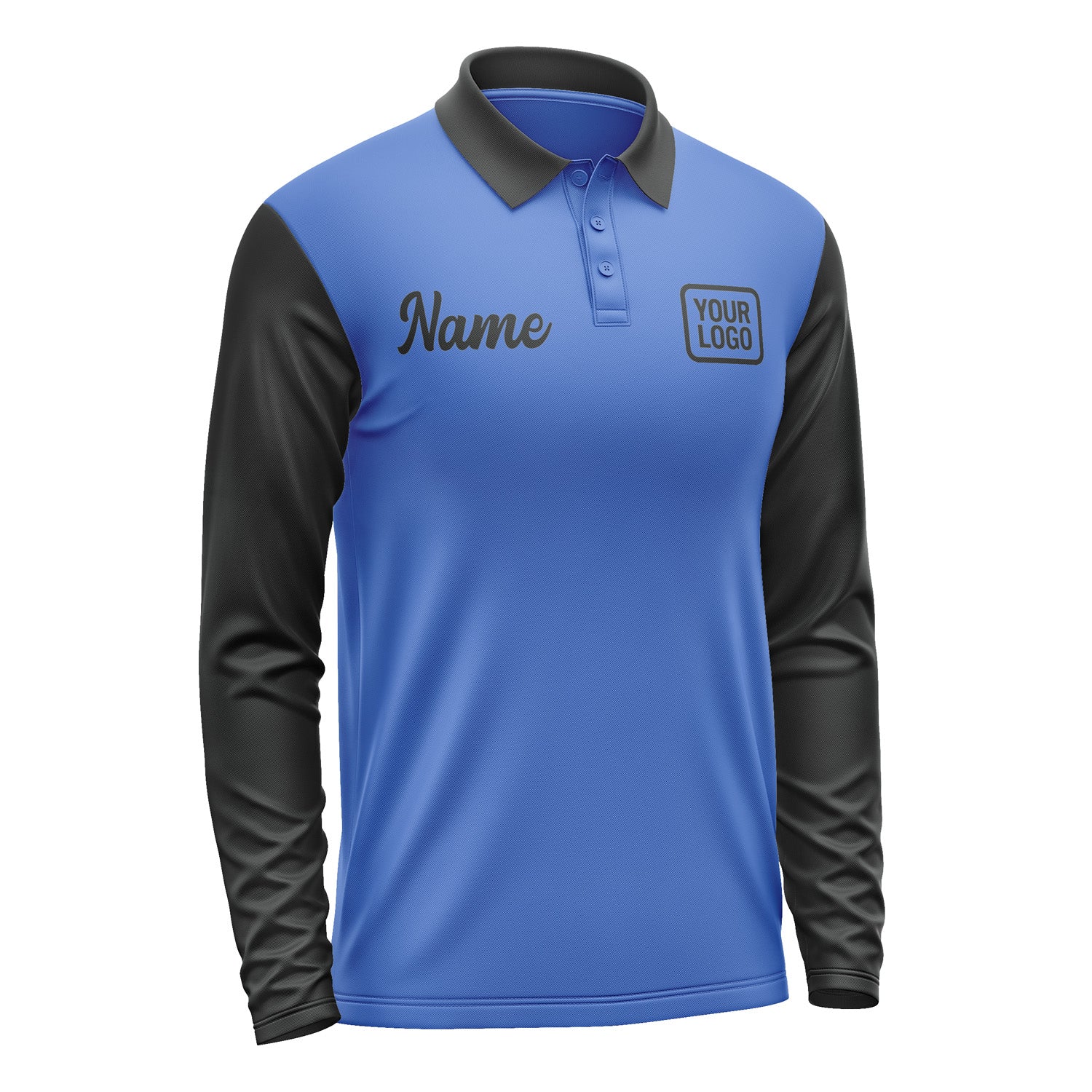 Custom Sky Blue Black Long Sleeve Polo Shirt Pl091717B117