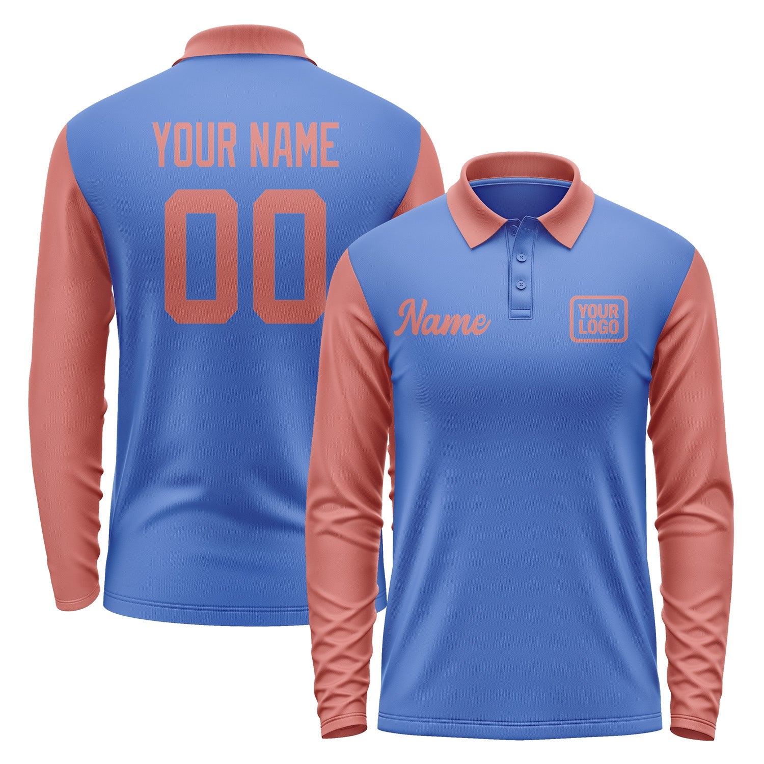 Custom Sky Blue Copper Rose Long Sleeve Polo Shirt Pl092929B129