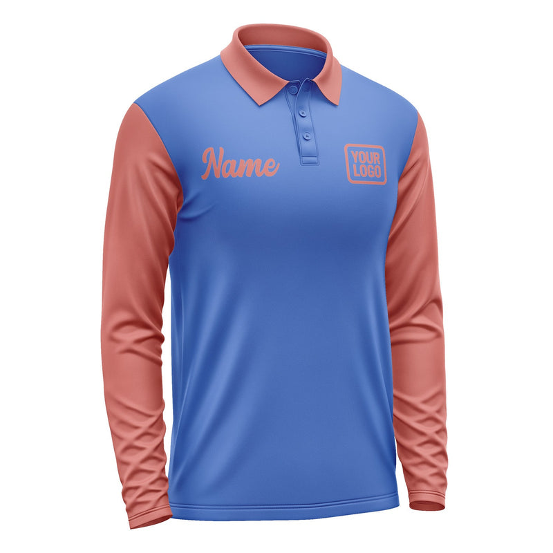 Custom Sky Blue Copper Rose Long Sleeve Polo Shirt Pl092929B129