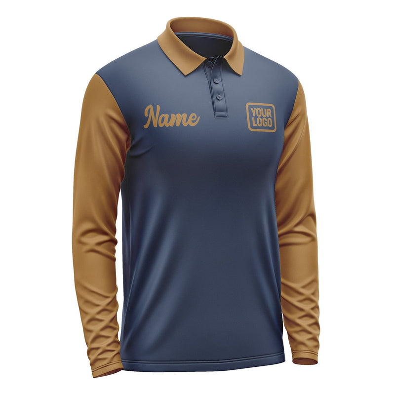 Custom Blue Khaki Long Sleeve Polo Shirt Pl102222B122