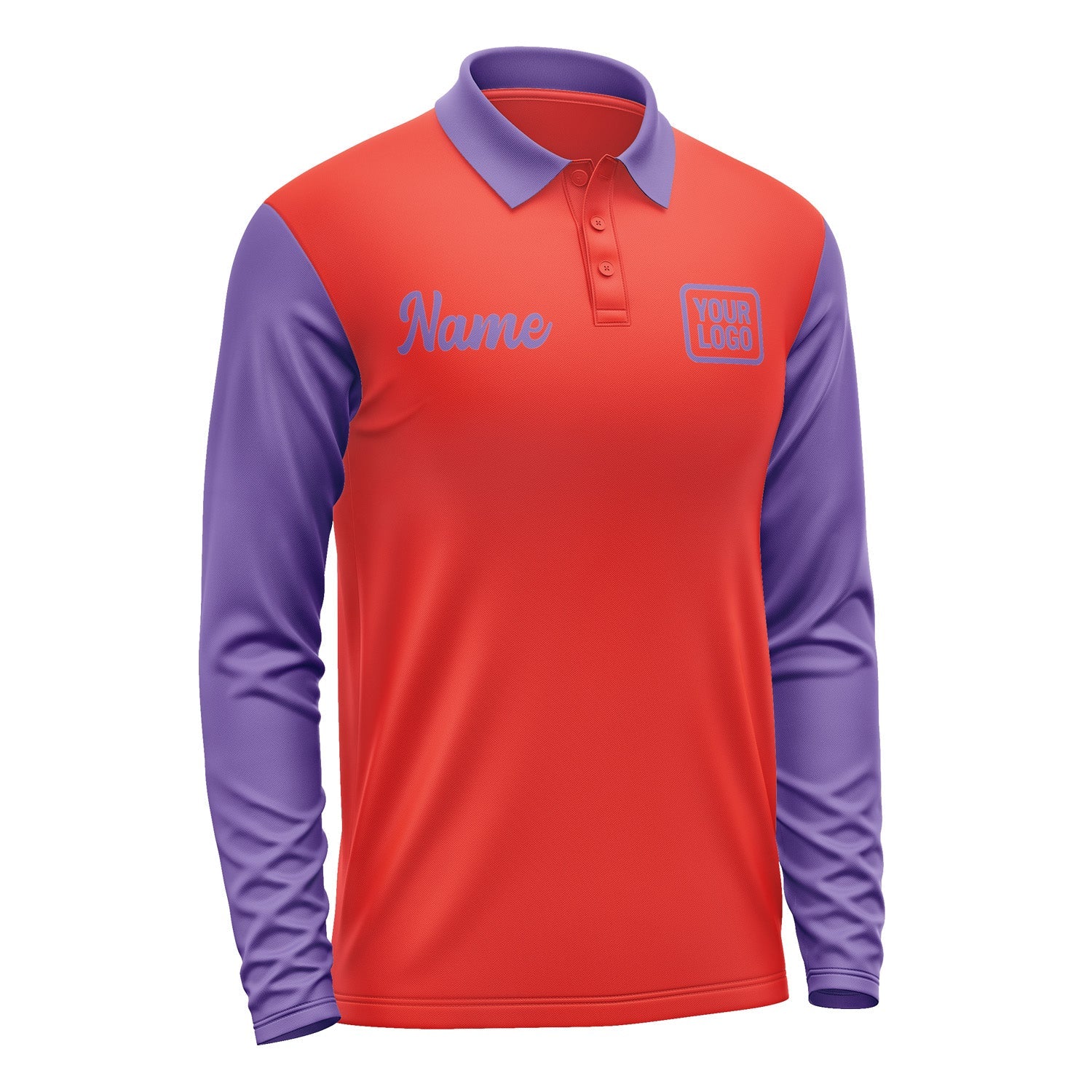 Custom Orange Red Light Purple Long Sleeve Polo Shirt Pl122323B123