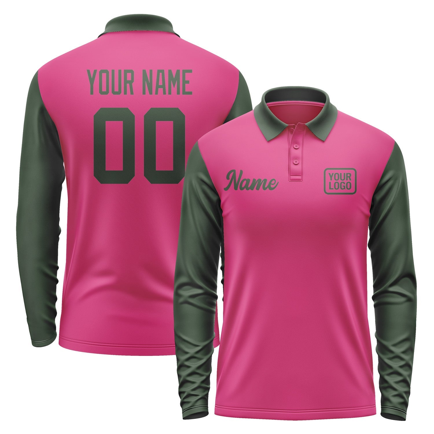 Custom Pink Dark Green Long Sleeve Polo Shirt Pl130606B106