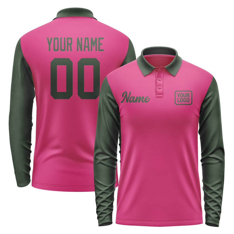 Custom Pink Dark Green Long Sleeve Polo Shirt Pl130606B106