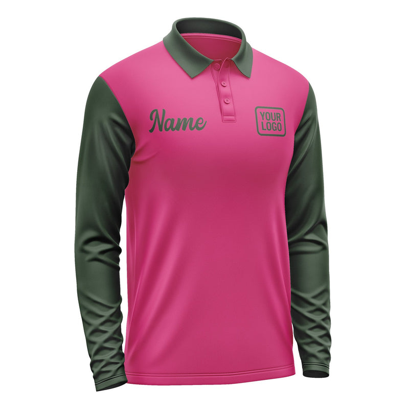 Custom Pink Dark Green Long Sleeve Polo Shirt Pl130606B106