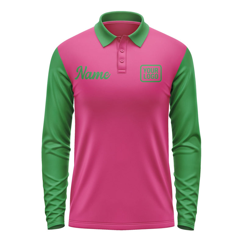 Custom Pink Emerald Green Long Sleeve Polo Shirt Pl132424B124