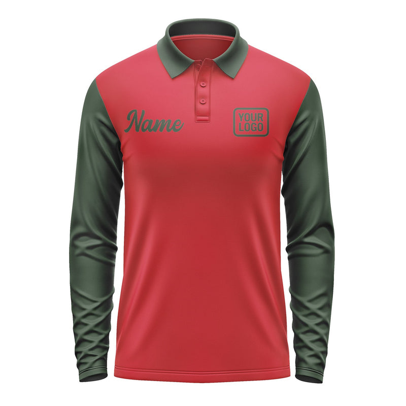 Custom Red Dark Green Long Sleeve Polo Shirt Pl140606B106