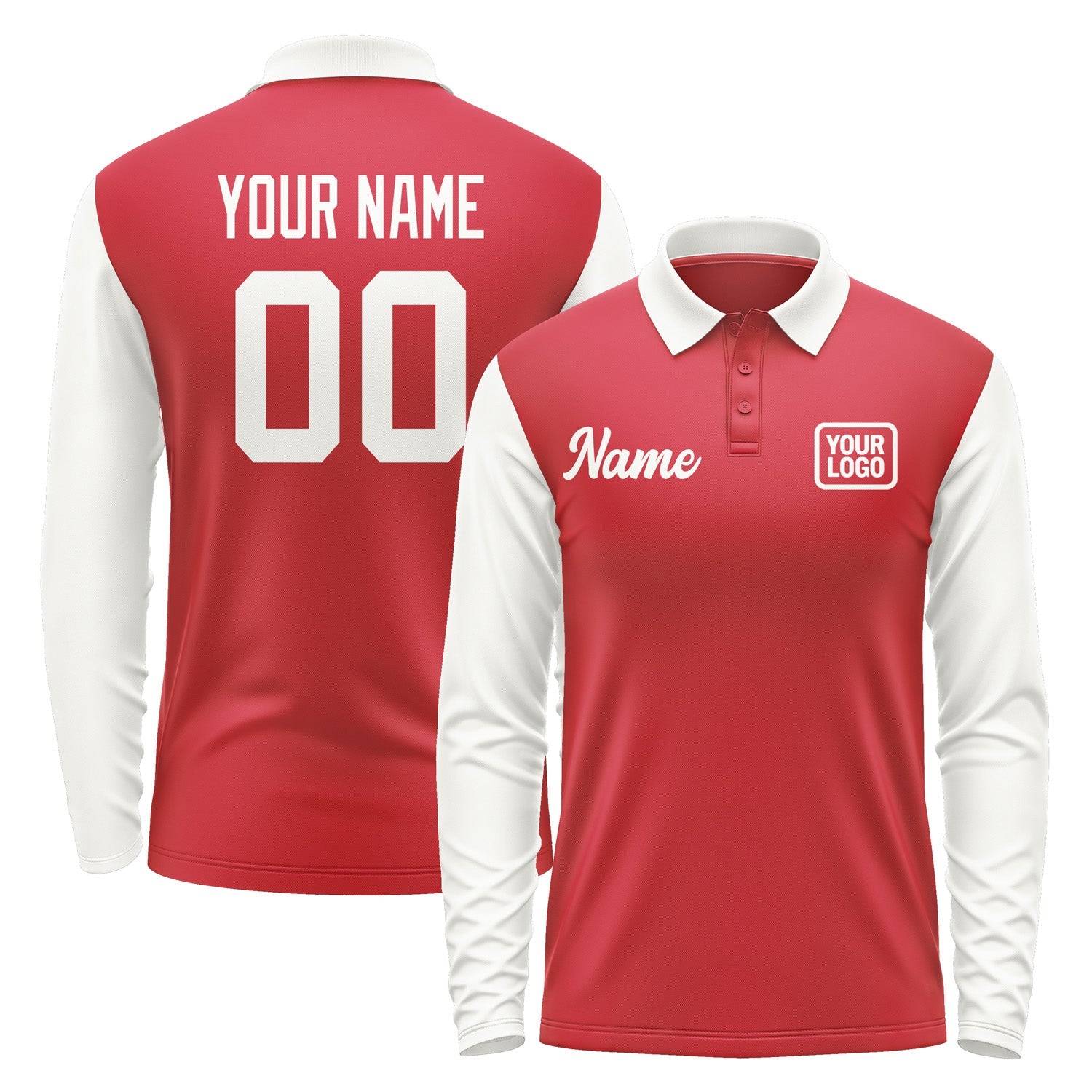 Custom Red White Long Sleeve Polo Shirt Pl141818B118