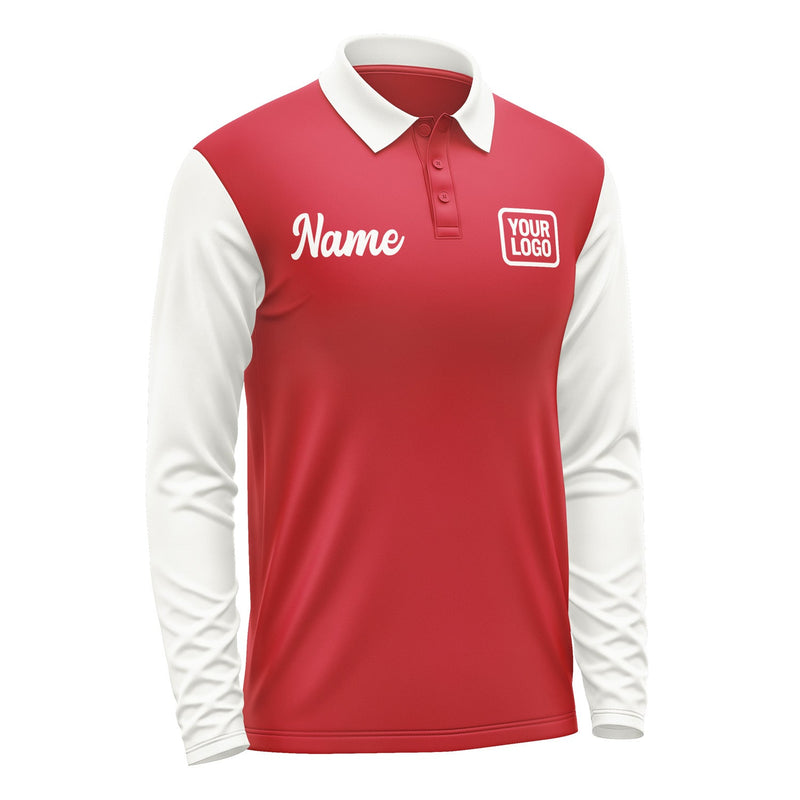 Custom Red White Long Sleeve Polo Shirt Pl141818B118