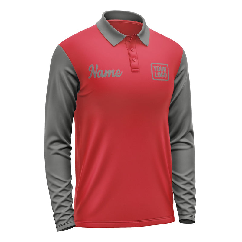 Custom Red Dark Grey Long Sleeve Polo Shirt Pl142020B120
