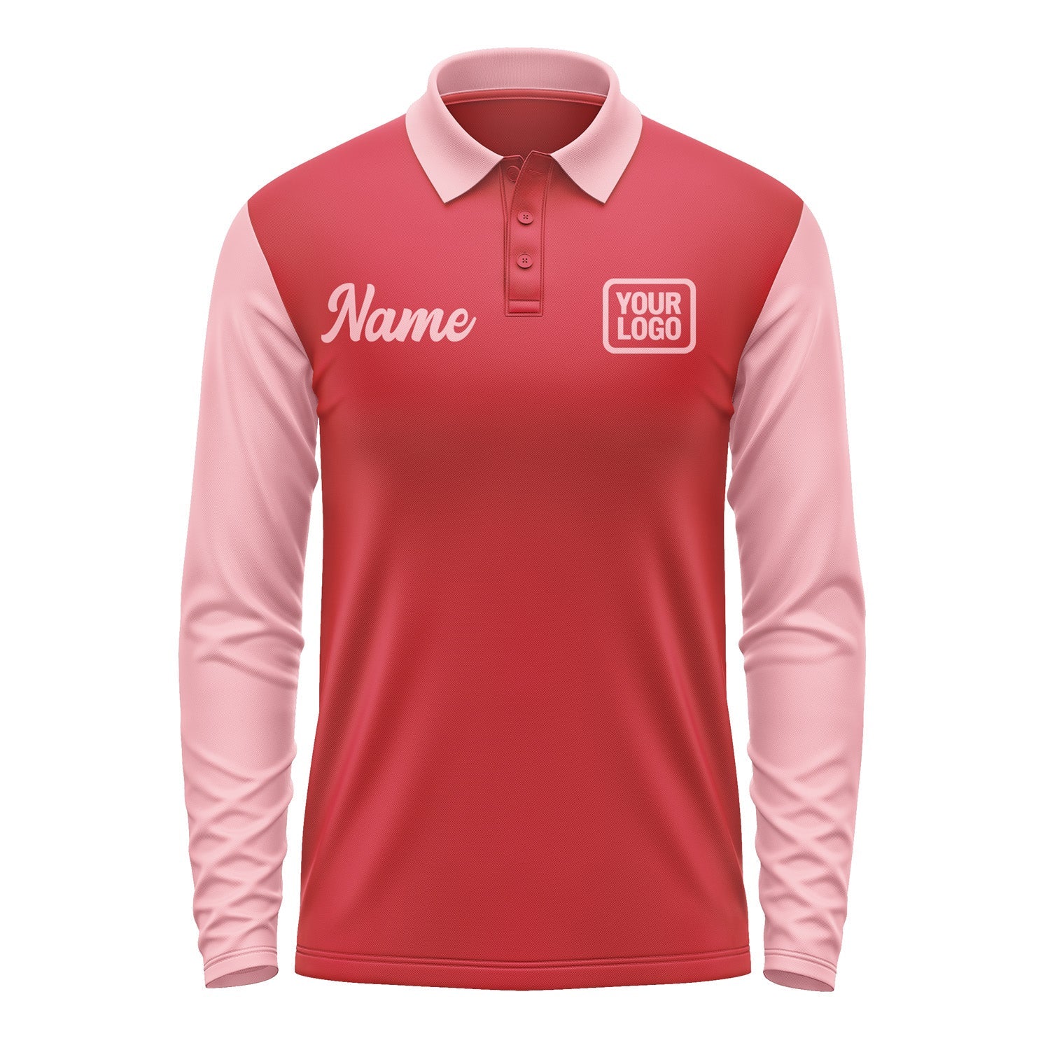 Custom Red Light Pink Long Sleeve Polo Shirt Pl142121B121
