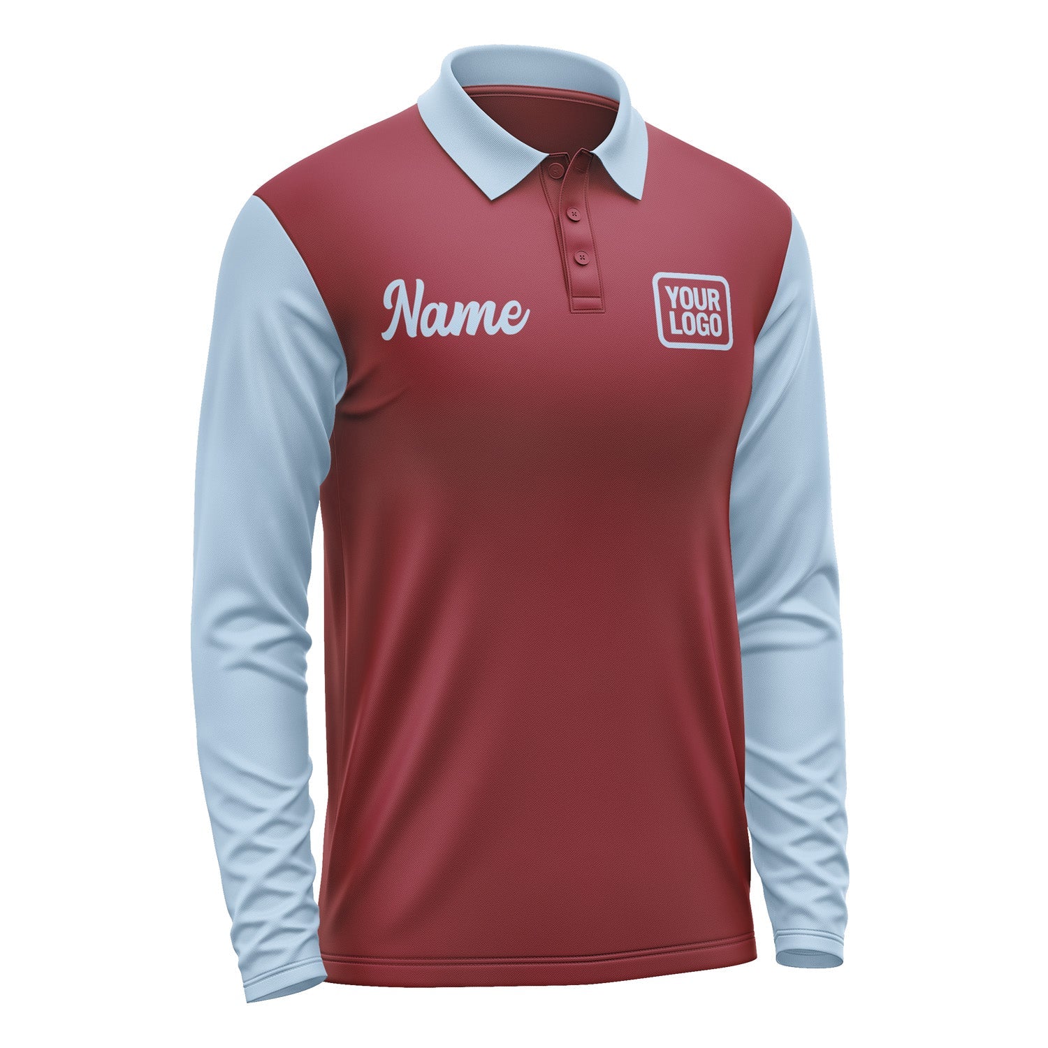 Custom Crimson Red Light Blue Long Sleeve Polo Shirt Pl150808B108