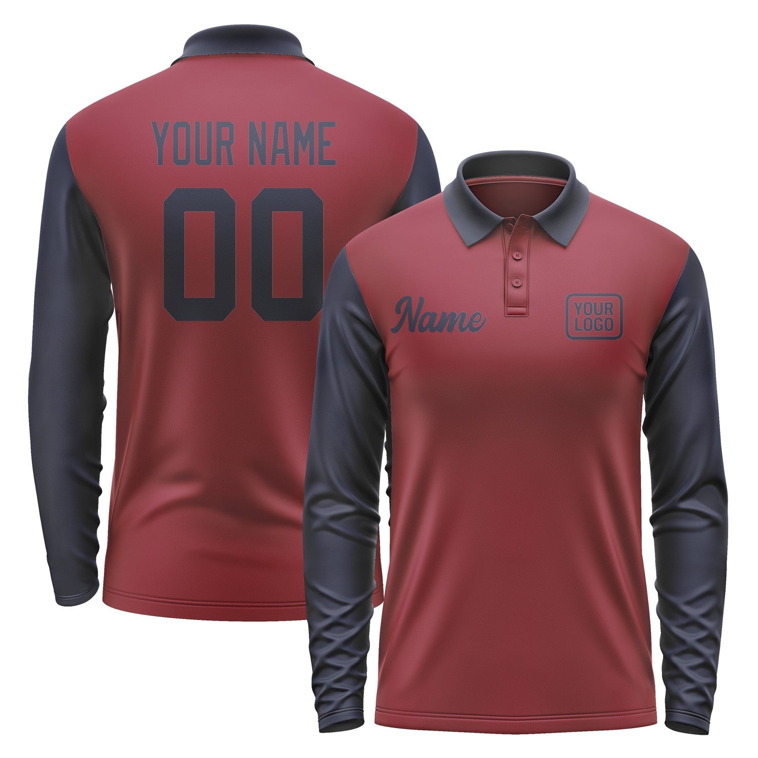 Custom Crimson Red Navy Long Sleeve Polo Shirt Pl151111B111