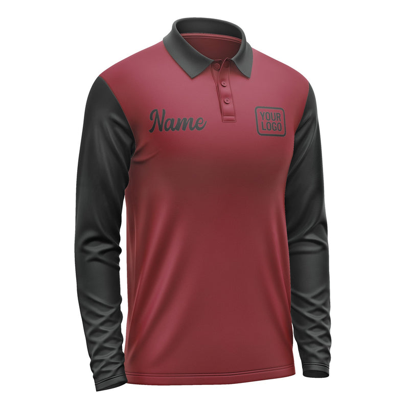 Custom Crimson Red Black Long Sleeve Polo Shirt Pl151717B117
