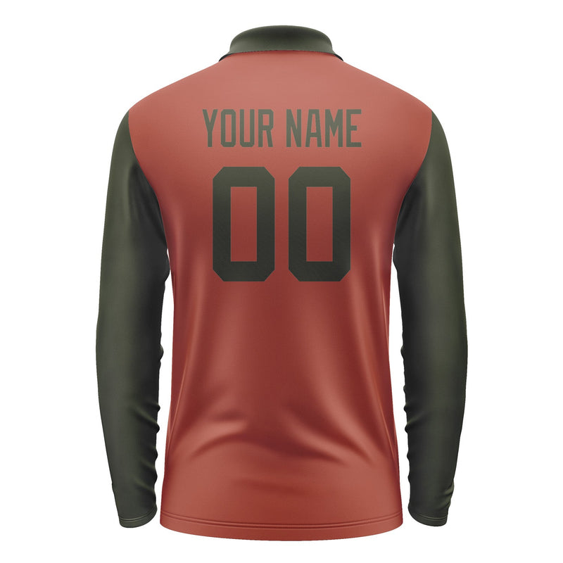 Custom Coral Red Olive Long Sleeve Polo Shirt Pl160202B102