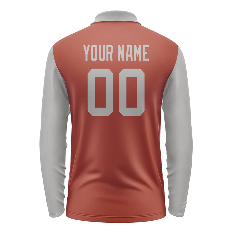 Custom Coral Red Gray Long Sleeve Polo Shirt Pl160404B104