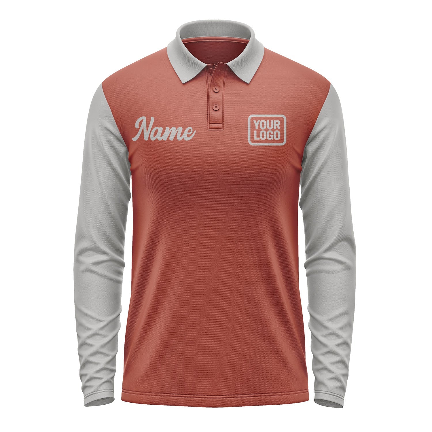Custom Coral Red Gray Long Sleeve Polo Shirt Pl160404B104