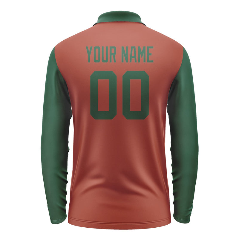 Custom Coral Red Green Long Sleeve Polo Shirt Pl160505B105