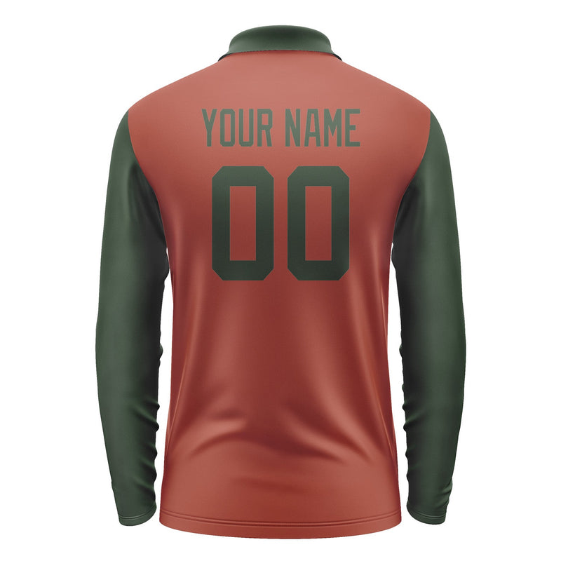 Custom Coral Red Dark Green Long Sleeve Polo Shirt Pl160606B106