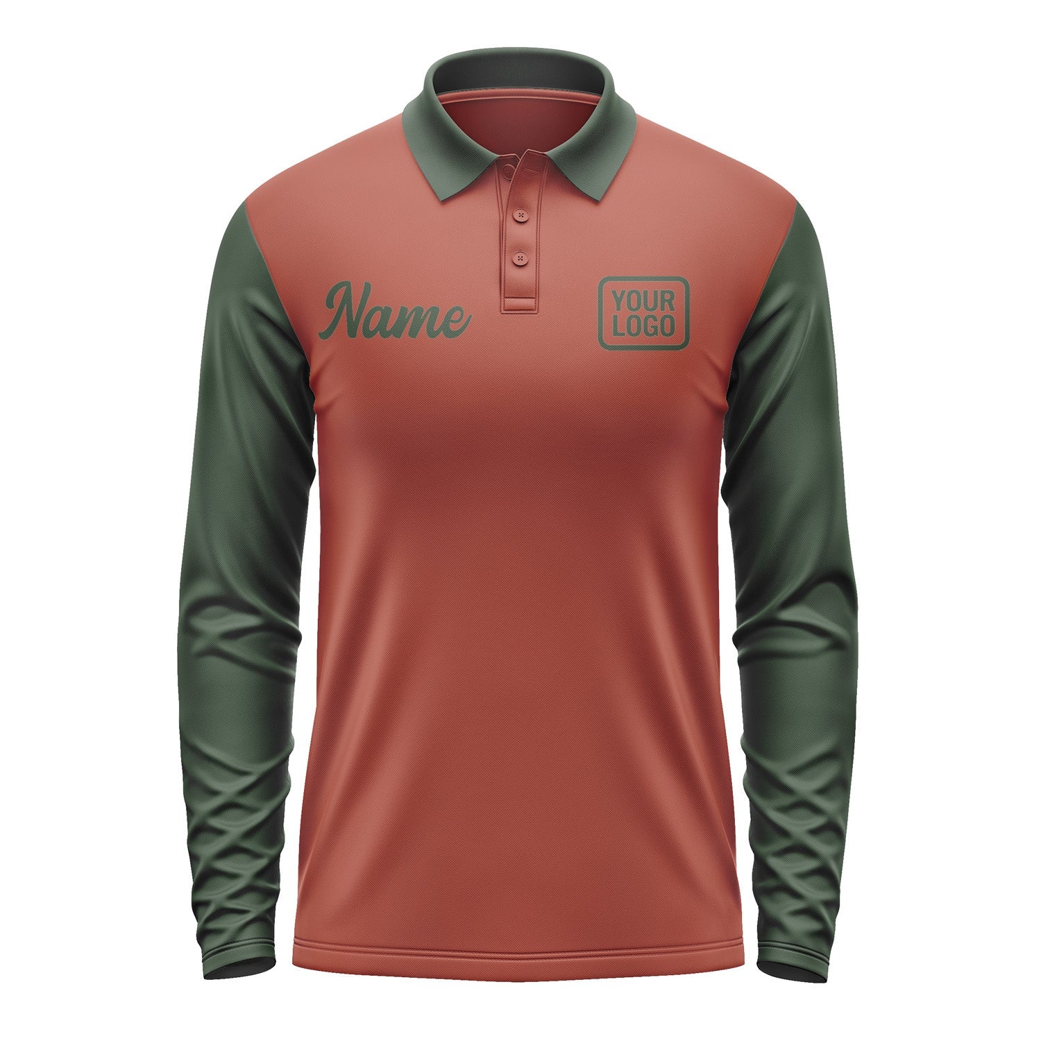 Custom Coral Red Dark Green Long Sleeve Polo Shirt Pl160606B106