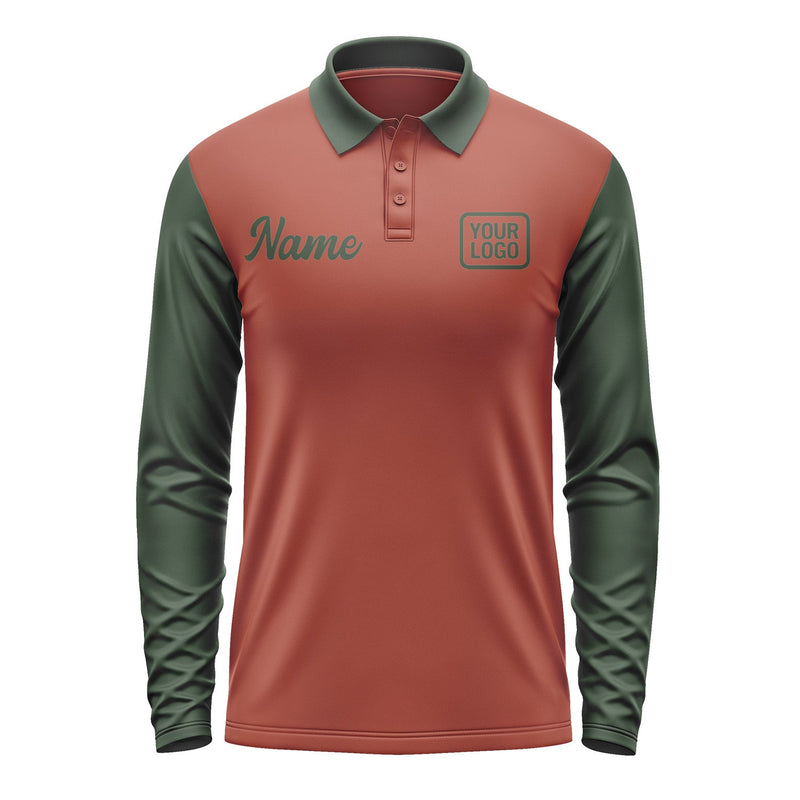 Custom Coral Red Dark Green Long Sleeve Polo Shirt Pl160606B106