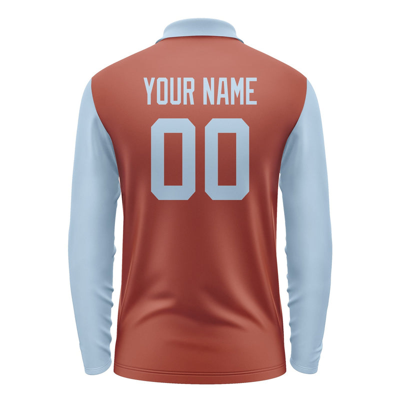 Custom Coral Red Light Blue Long Sleeve Polo Shirt Pl160808B108
