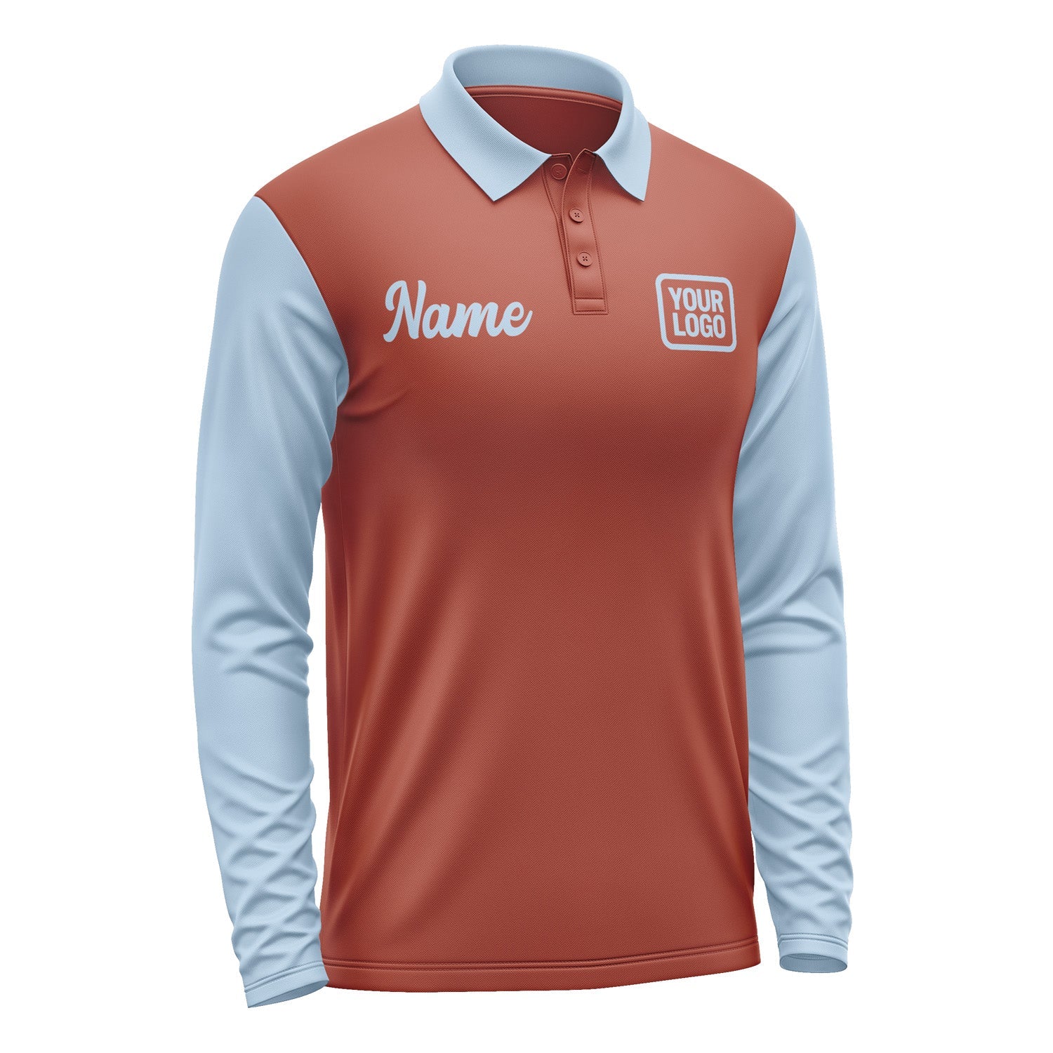 Custom Coral Red Light Blue Long Sleeve Polo Shirt Pl160808B108