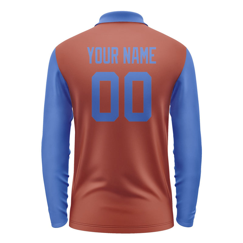 Custom Coral Red Sky Blue Long Sleeve Polo Shirt Pl160909B109