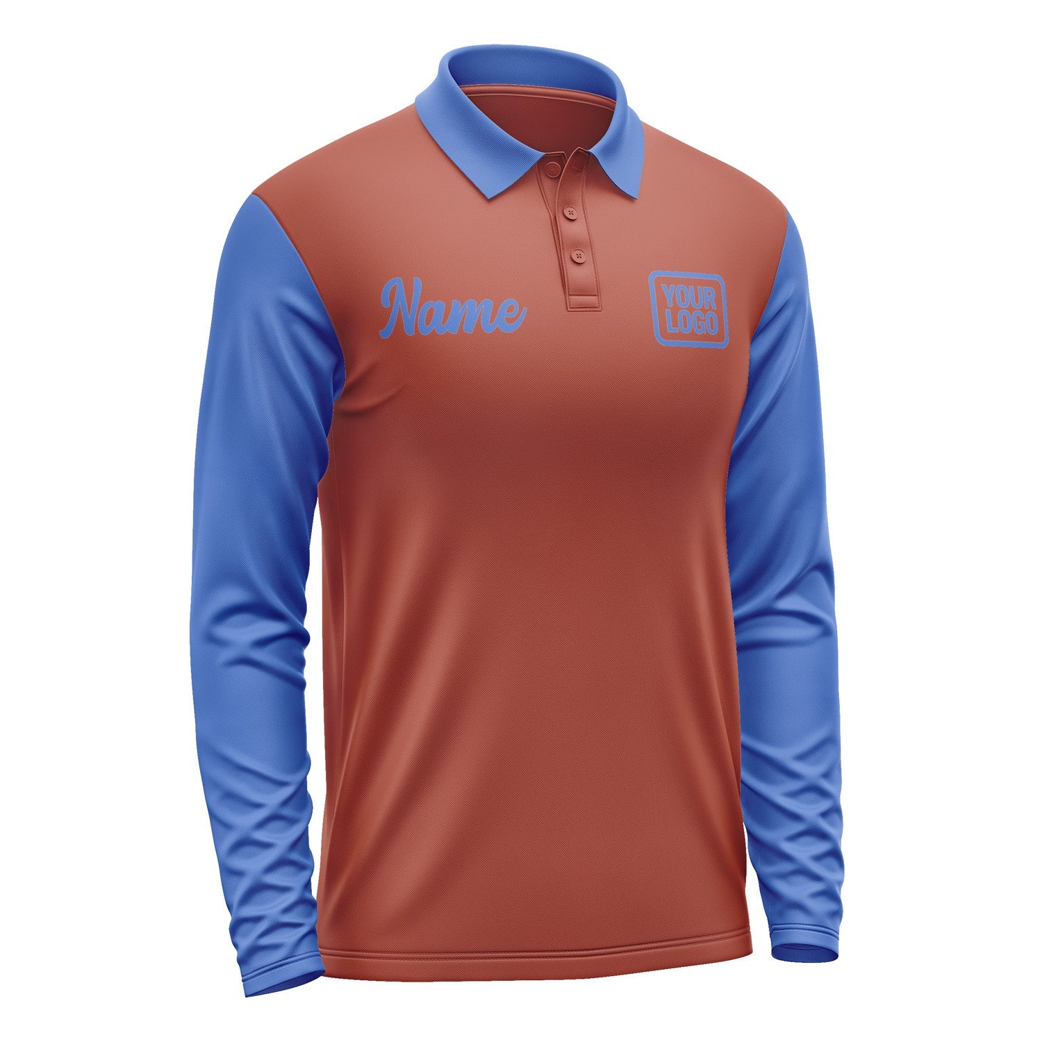 Custom Coral Red Sky Blue Long Sleeve Polo Shirt Pl160909B109