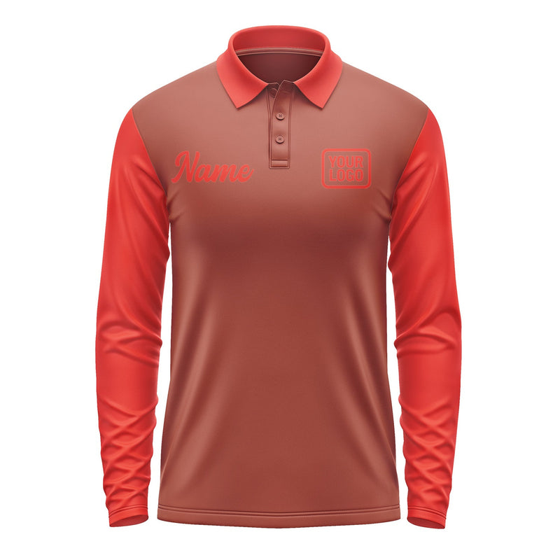 Custom Coral Red Orange Red Long Sleeve Polo Shirt Pl161212B112