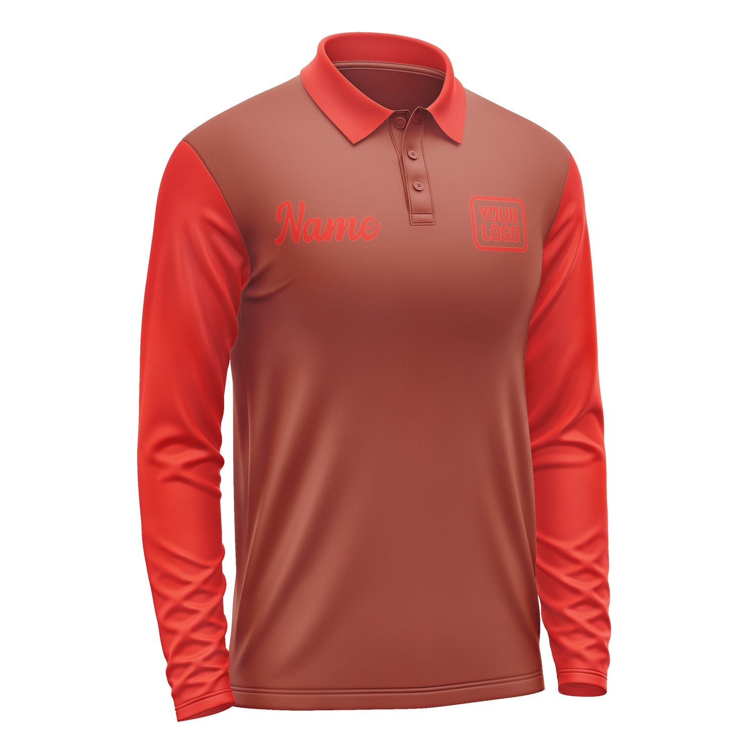 Custom Coral Red Orange Red Long Sleeve Polo Shirt Pl161212B112