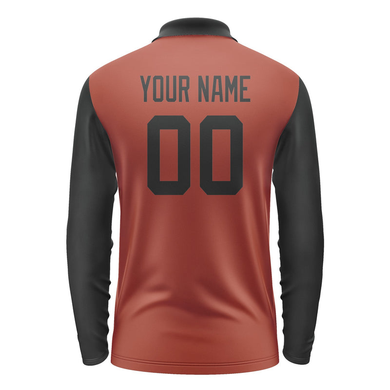 Custom Coral Red Black Long Sleeve Polo Shirt Pl161717B117