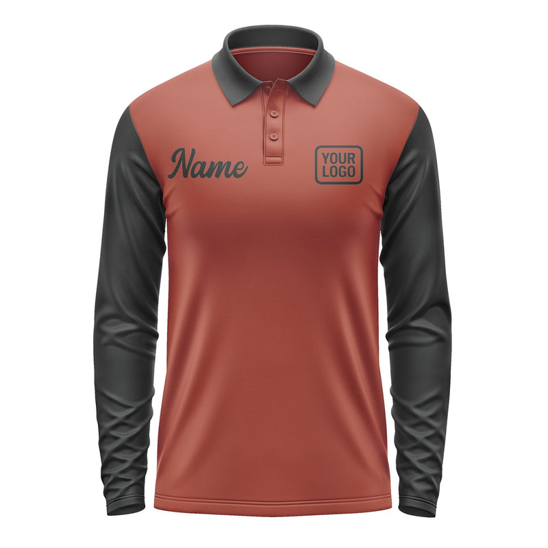 Custom Coral Red Black Long Sleeve Polo Shirt Pl161717B117