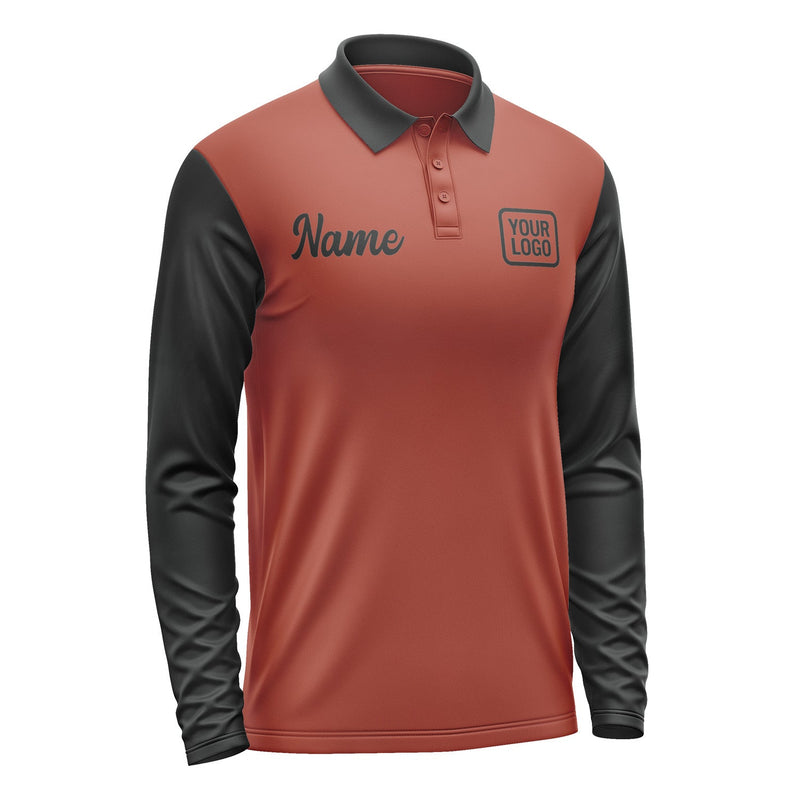 Custom Coral Red Black Long Sleeve Polo Shirt Pl161717B117