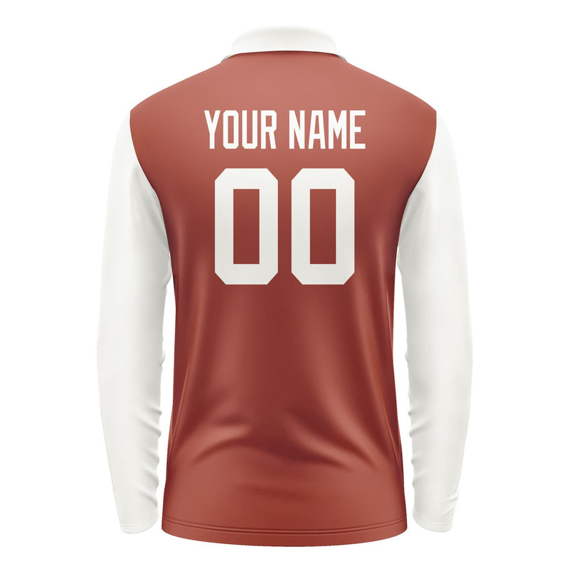 Custom Coral Red White Long Sleeve Polo Shirt Pl161818B118