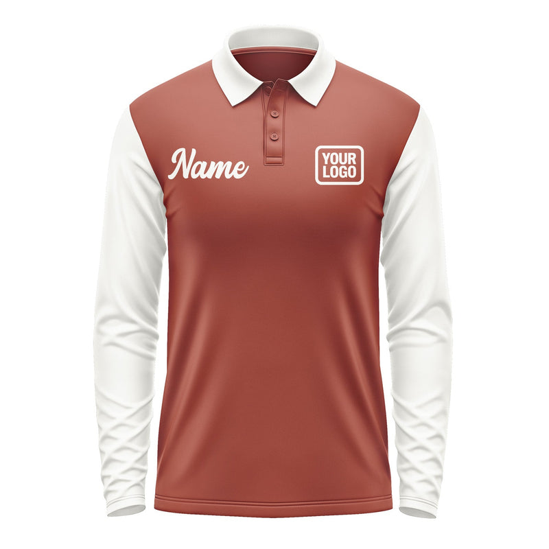 Custom Coral Red White Long Sleeve Polo Shirt Pl161818B118