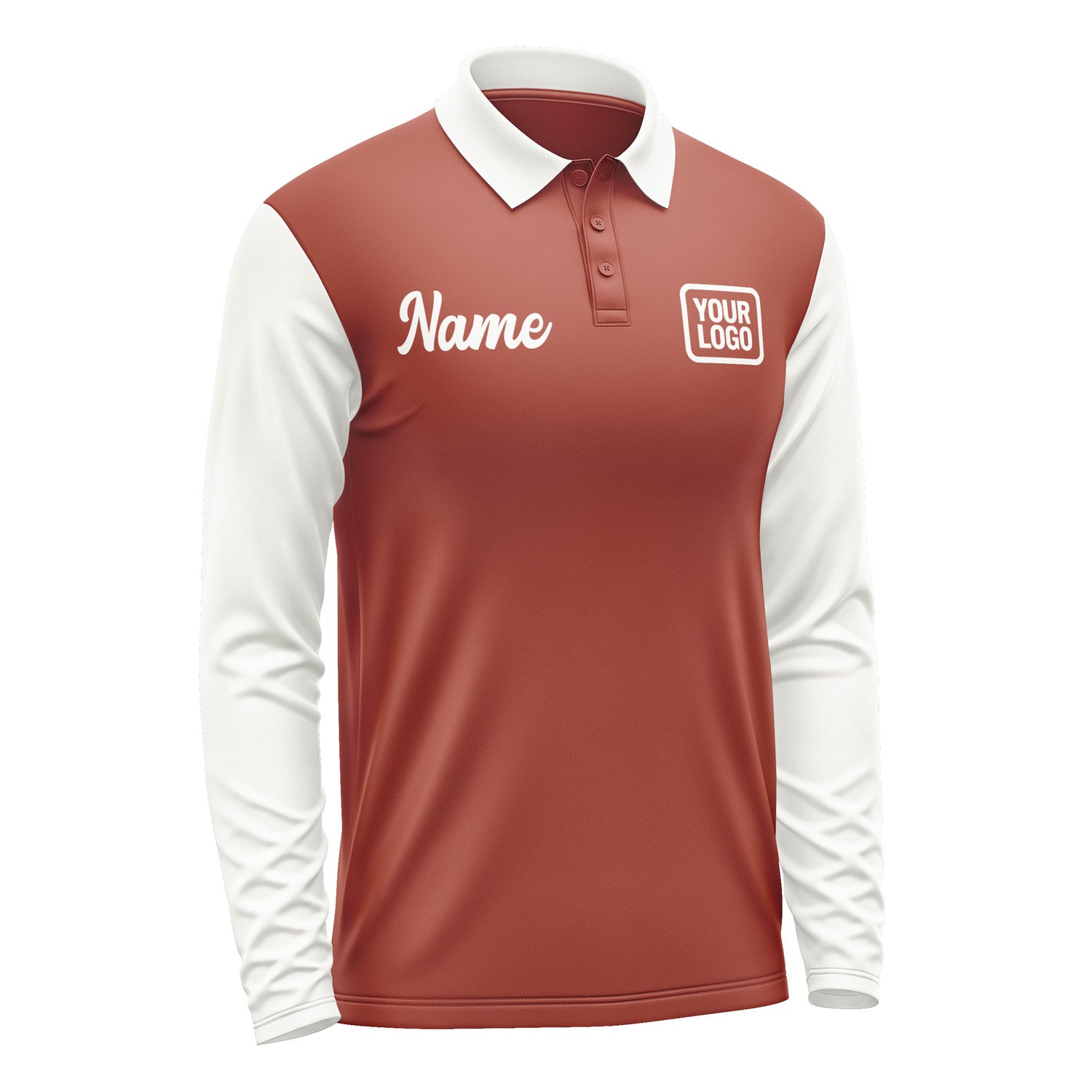 Custom Coral Red White Long Sleeve Polo Shirt Pl161818B118