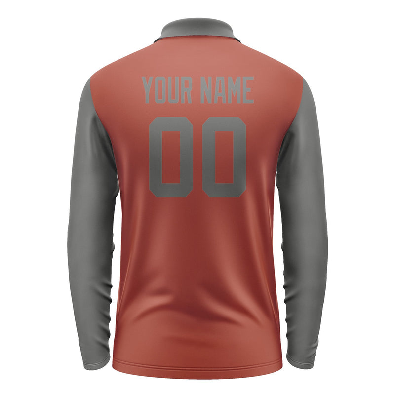 Custom Coral Red Dark Grey Long Sleeve Polo Shirt Pl162020B120