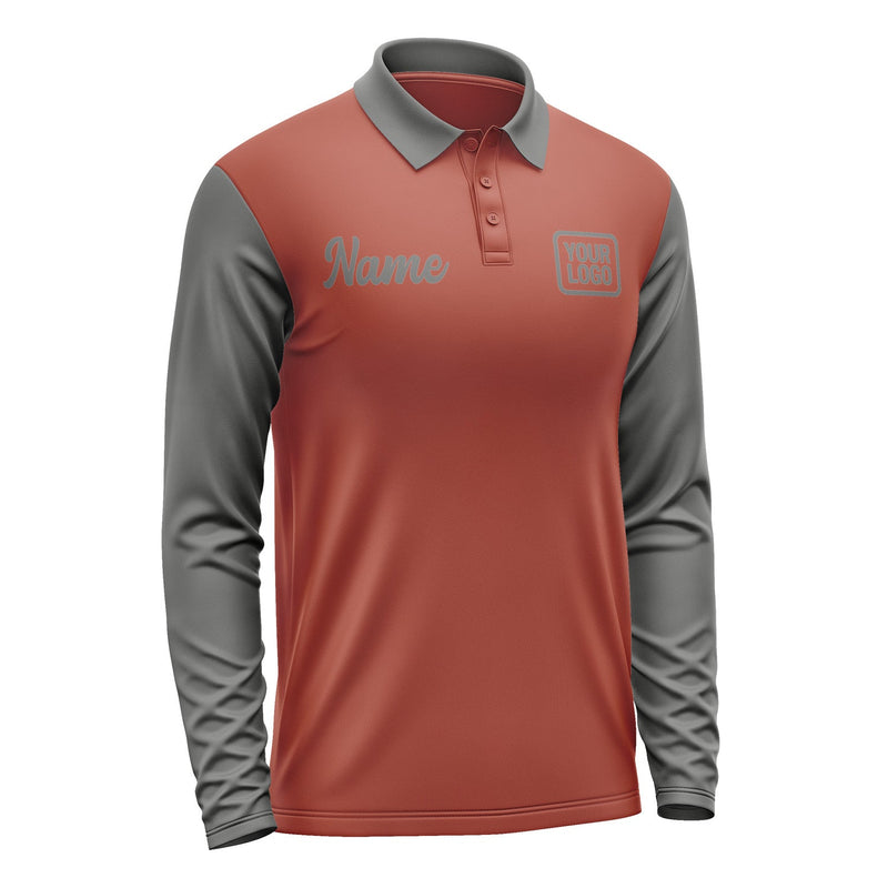 Custom Coral Red Dark Grey Long Sleeve Polo Shirt Pl162020B120