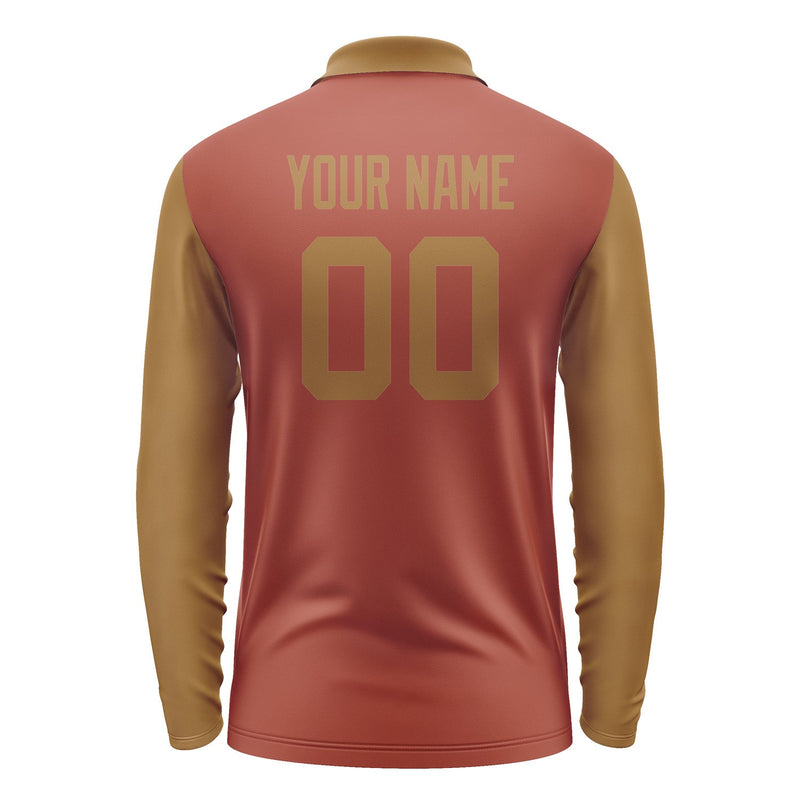 Custom Coral Red Khaki Long Sleeve Polo Shirt Pl162222B122
