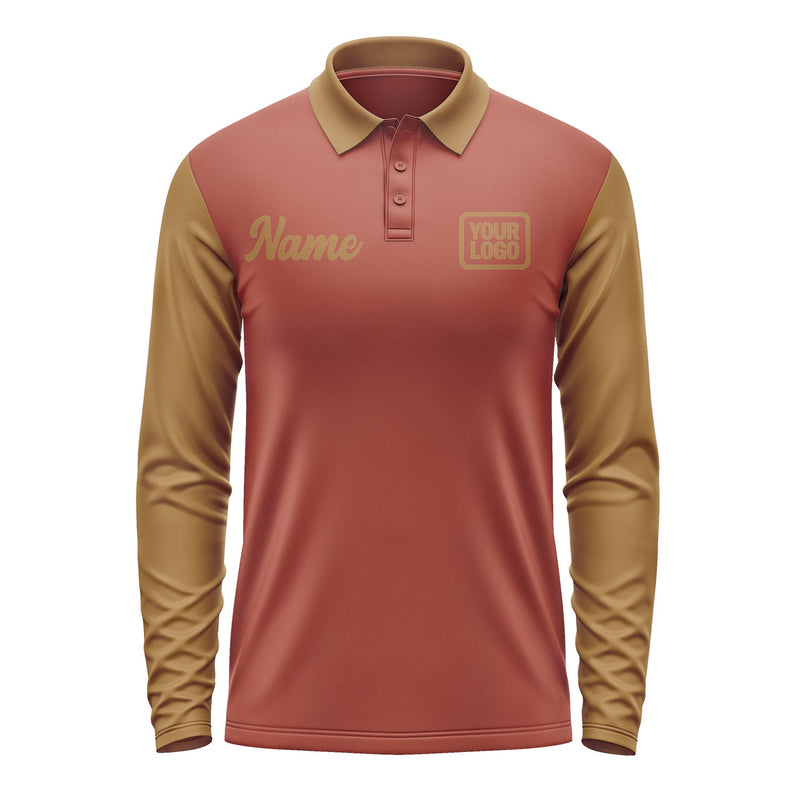 Custom Coral Red Khaki Long Sleeve Polo Shirt Pl162222B122