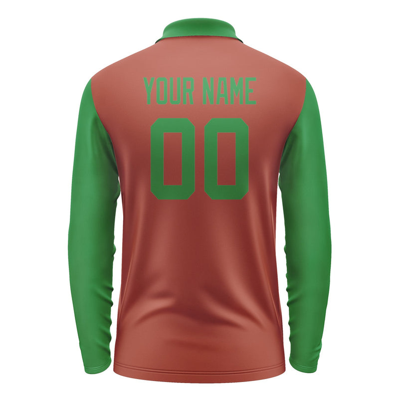 Custom Coral Red Emerald Green Long Sleeve Polo Shirt Pl162424B124