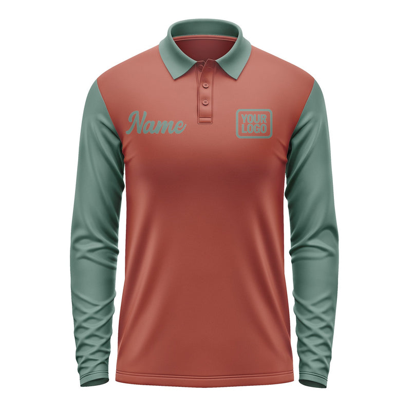 Custom Coral Red Blue Green Long Sleeve Polo Shirt Pl162727B127