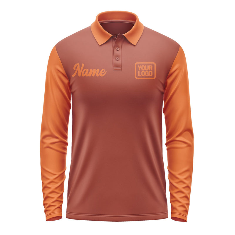 Custom Coral Red Orange Long Sleeve Polo Shirt Pl162828B128