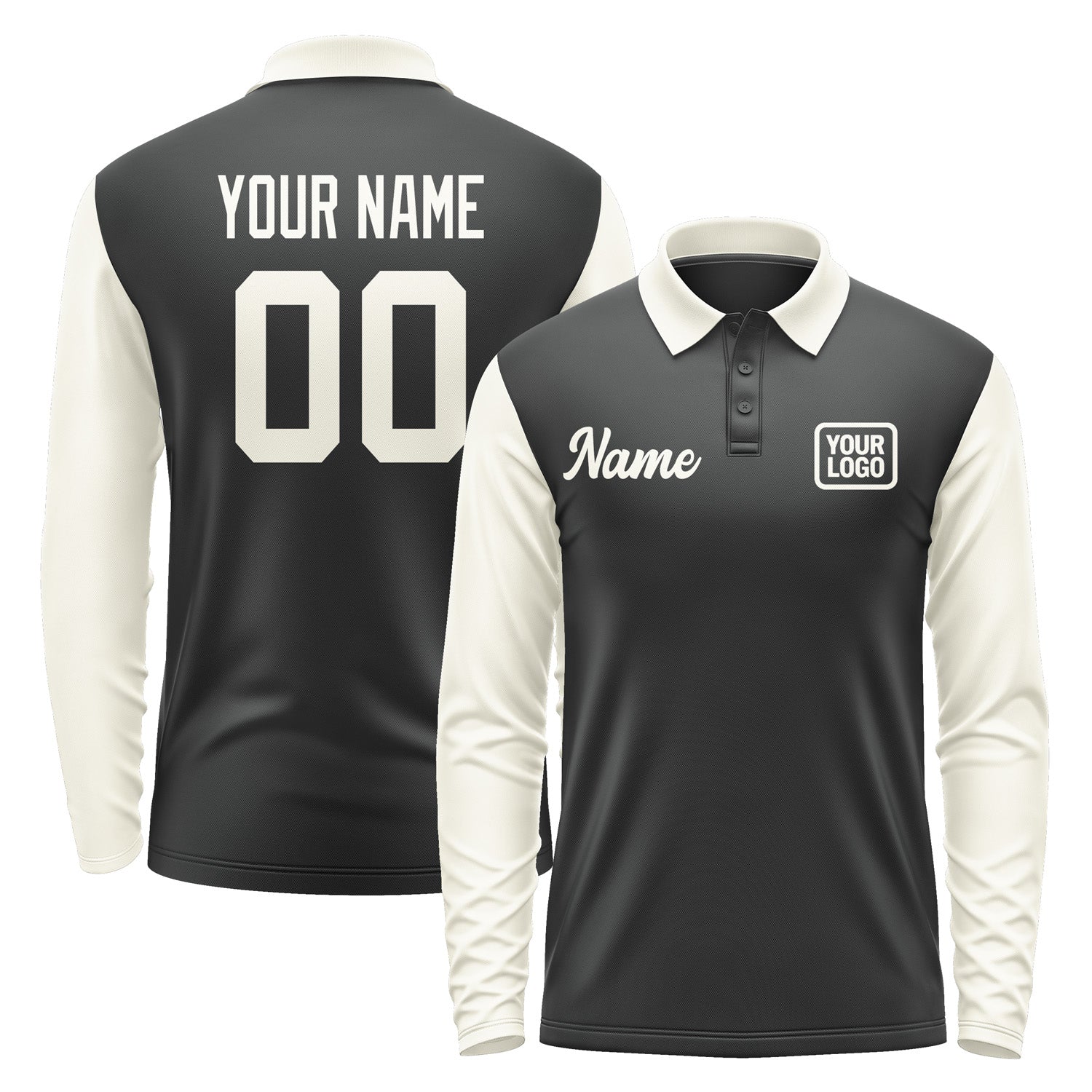 Custom Black Cream Long Sleeve Polo Shirt Pl170303B103