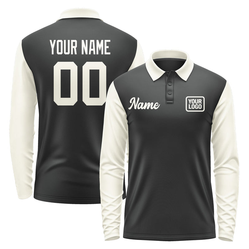 Custom Black Cream Long Sleeve Polo Shirt Pl170303B103