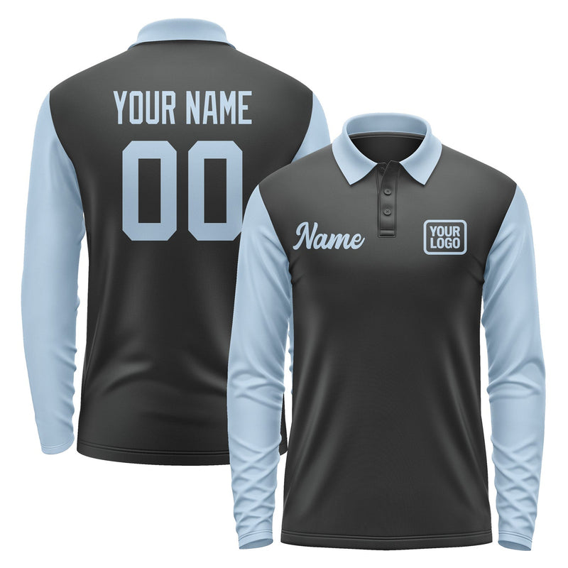 Custom Black Light Blue Long Sleeve Polo Shirt Pl170808B108