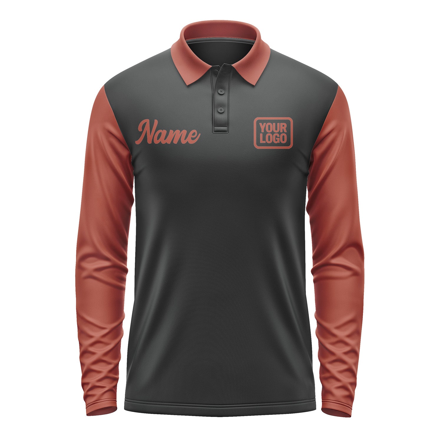 Custom Black Coral Red Long Sleeve Polo Shirt Pl171616B116