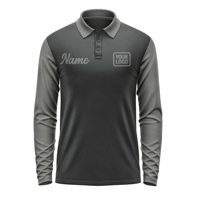 Custom Black Dark Grey Long Sleeve Polo Shirt Pl172020B120