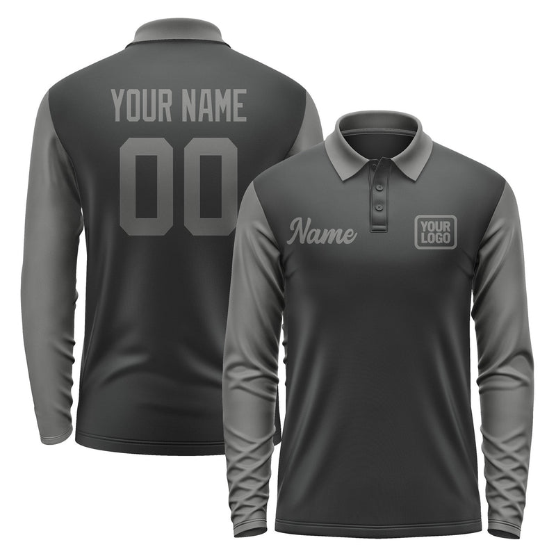 Custom Black Dark Grey Long Sleeve Polo Shirt Pl172020B120