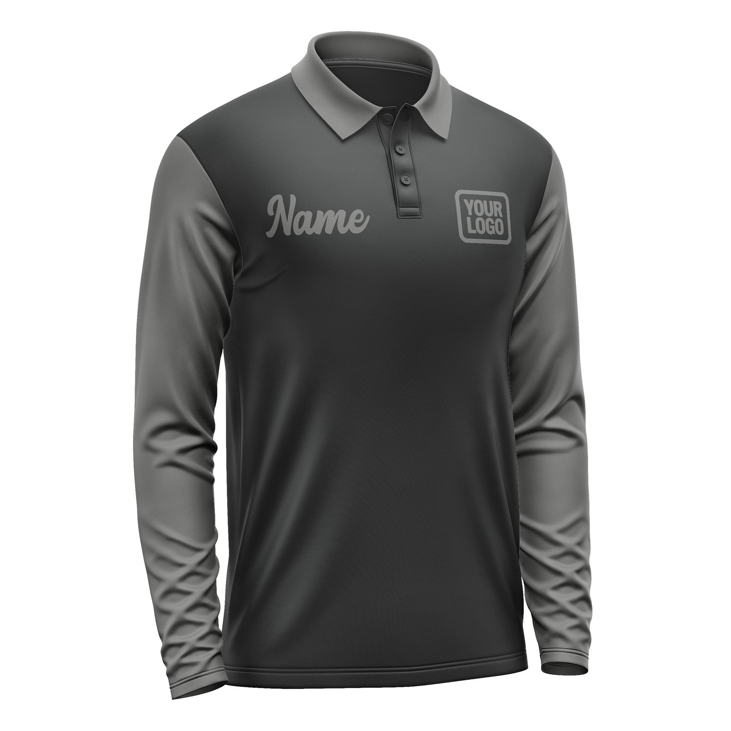 Custom Black Dark Grey Long Sleeve Polo Shirt Pl172020B120